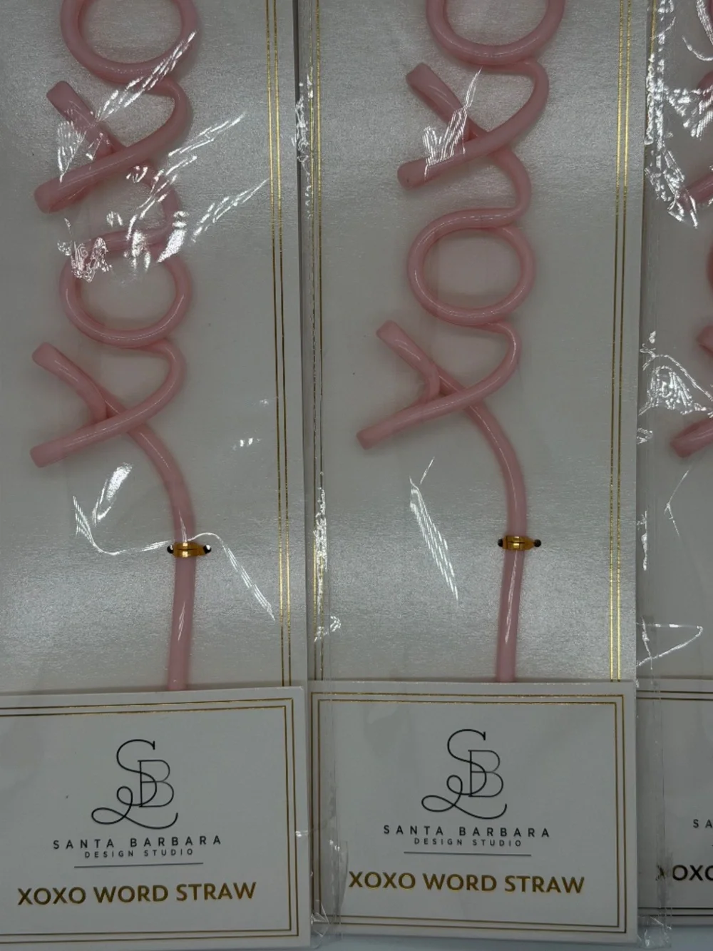 Lot of 4 Santa Barbara Design Studio XOXO Pink Reusable Word Straws BRAND NEW